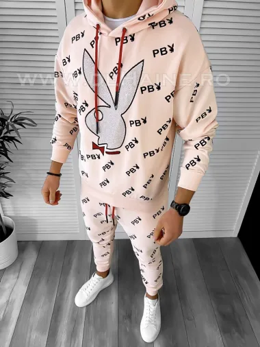 Hanorac barbati slim fit roz K019 55-1